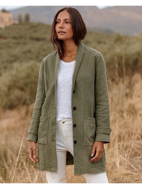 Garnet Hill Jackets & Blazers - Garnet Hill Women’s Sz Small Relaxed 100% Linen Buttoned Trench Coat Olive Green